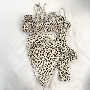 Abercrombie & Fitch Animal Print Cinched Bralette & Tie High Waist Bottoms Set